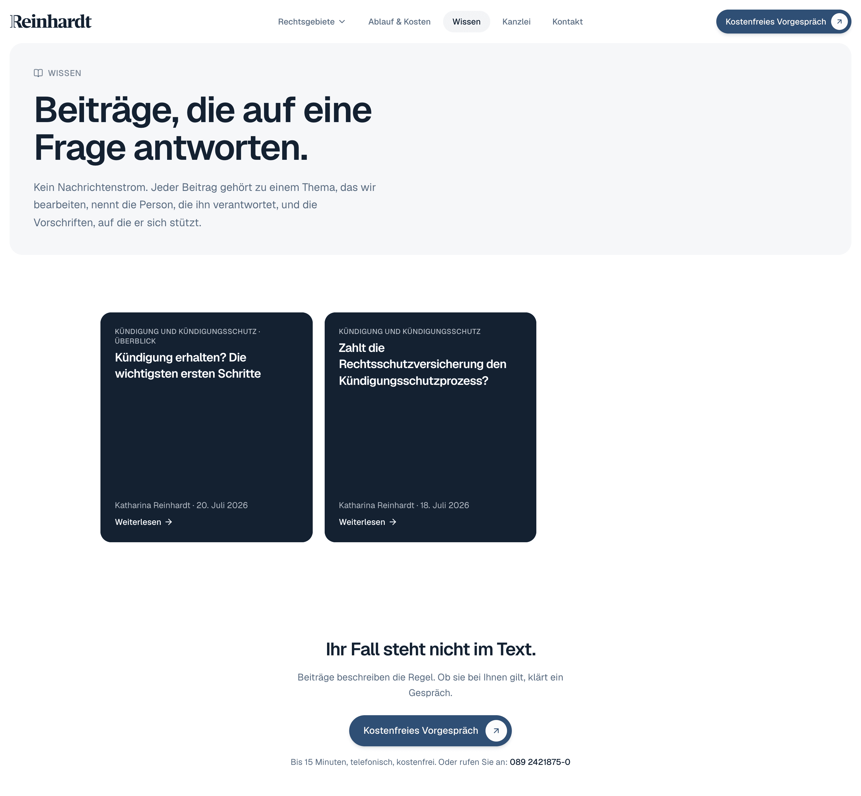 Wissens-Bereich der Kanzlei Reinhardt — Beiträge, die auf eine Frage antworten, mit Thema, Autorin und Datum